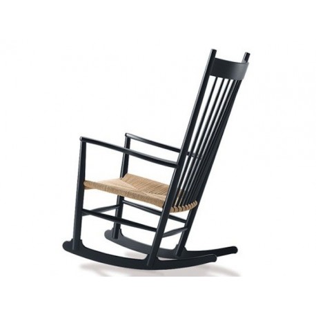 Rocking-chair J16 chêne verni noir raphia naturel