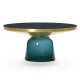 Table basse Bell bleu Montana, cadre laiton, plateau verre noir