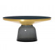 Table basse Bell gris quartz, cadre laiton, plateau verre noir