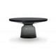 Table basse Bell gris quartz, cadre métal noir, plateau verre noir