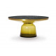 Table basse Bell jaune, cadre laiton, plateau marbre noir