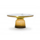 Table basse Bell orange ambré, cadre laiton, plateau marbre blanc