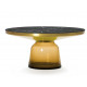 Table basse Bell orange ambré, cadre laiton, plateau marbre noir