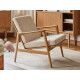 Fauteuil lounge Stefan tissu Bouclé crème chêne naturel